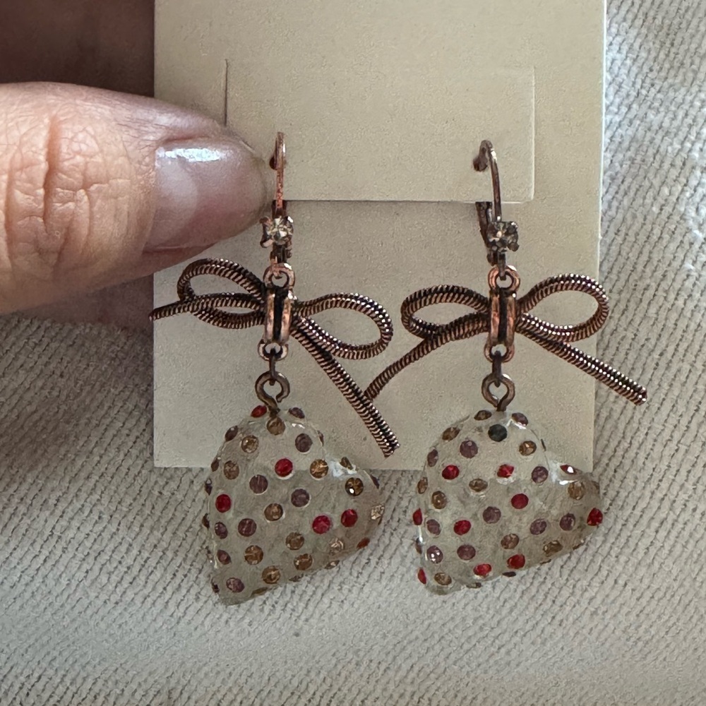 Betsey Johnson Heart Earrings - Red and Gold - Picture 2 of 2